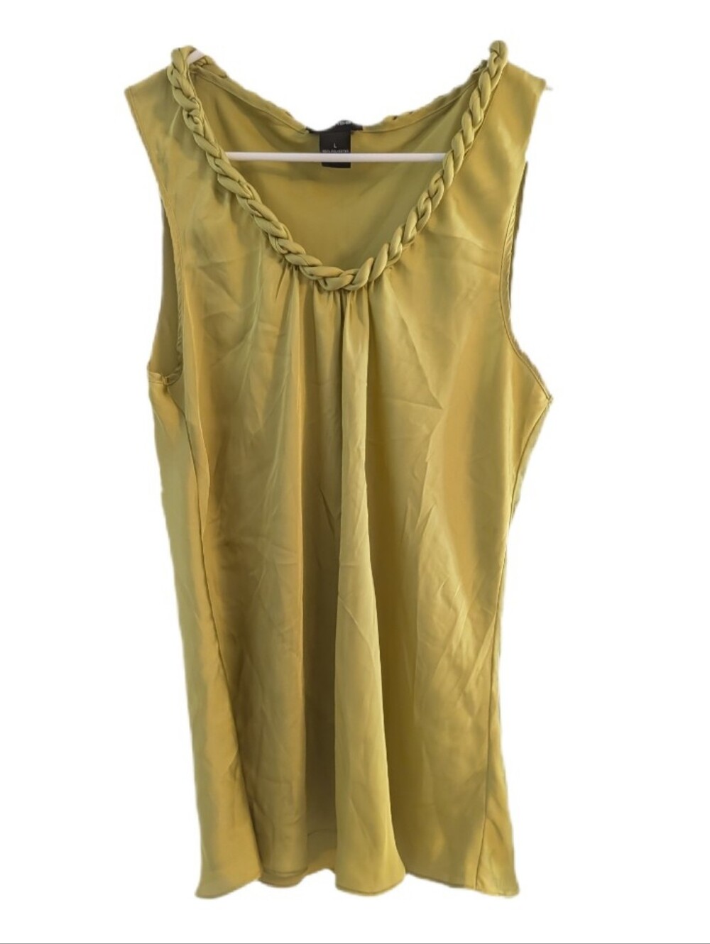 Spense Sleeveless Shiny Green Braided-Neck Sleeveless Top L